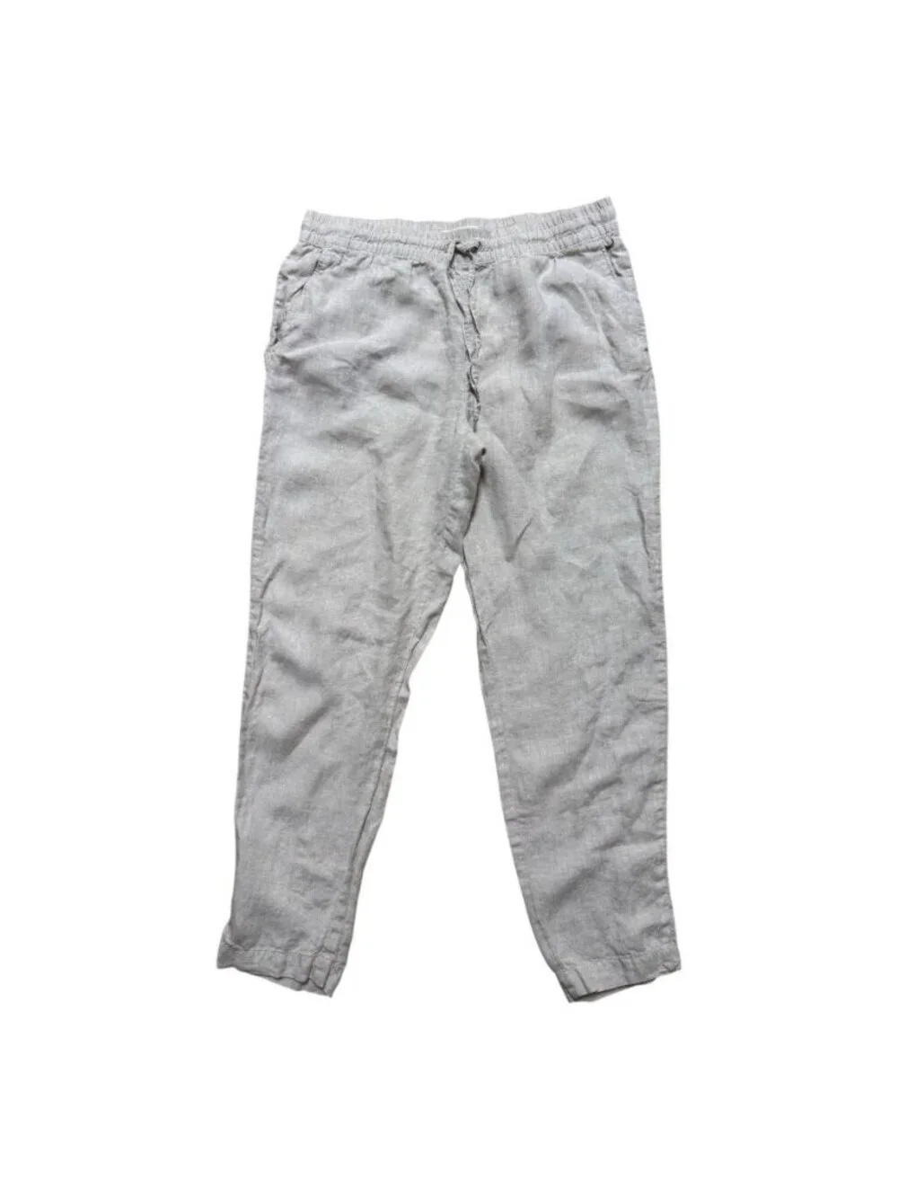 H&M 100% Linen Pants Size 8 Natural Flax Beige Pull On Resort Coastal Summer